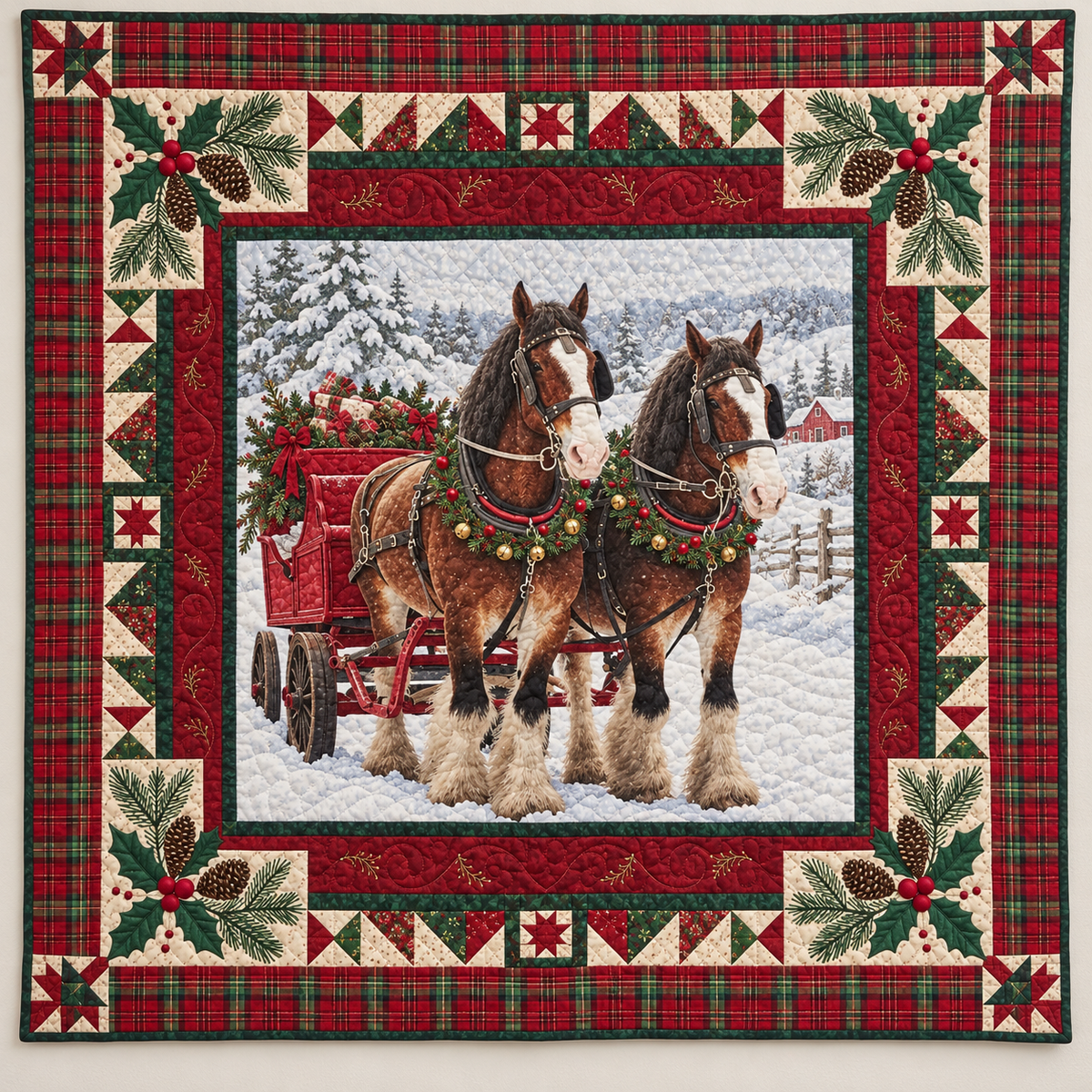 Horse Drawn Sleigh And Christmas Tartan TD141026300 Quilt Blanket