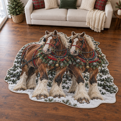 Christmas Draft Horses TD131026301 Custom Shape Area Rug