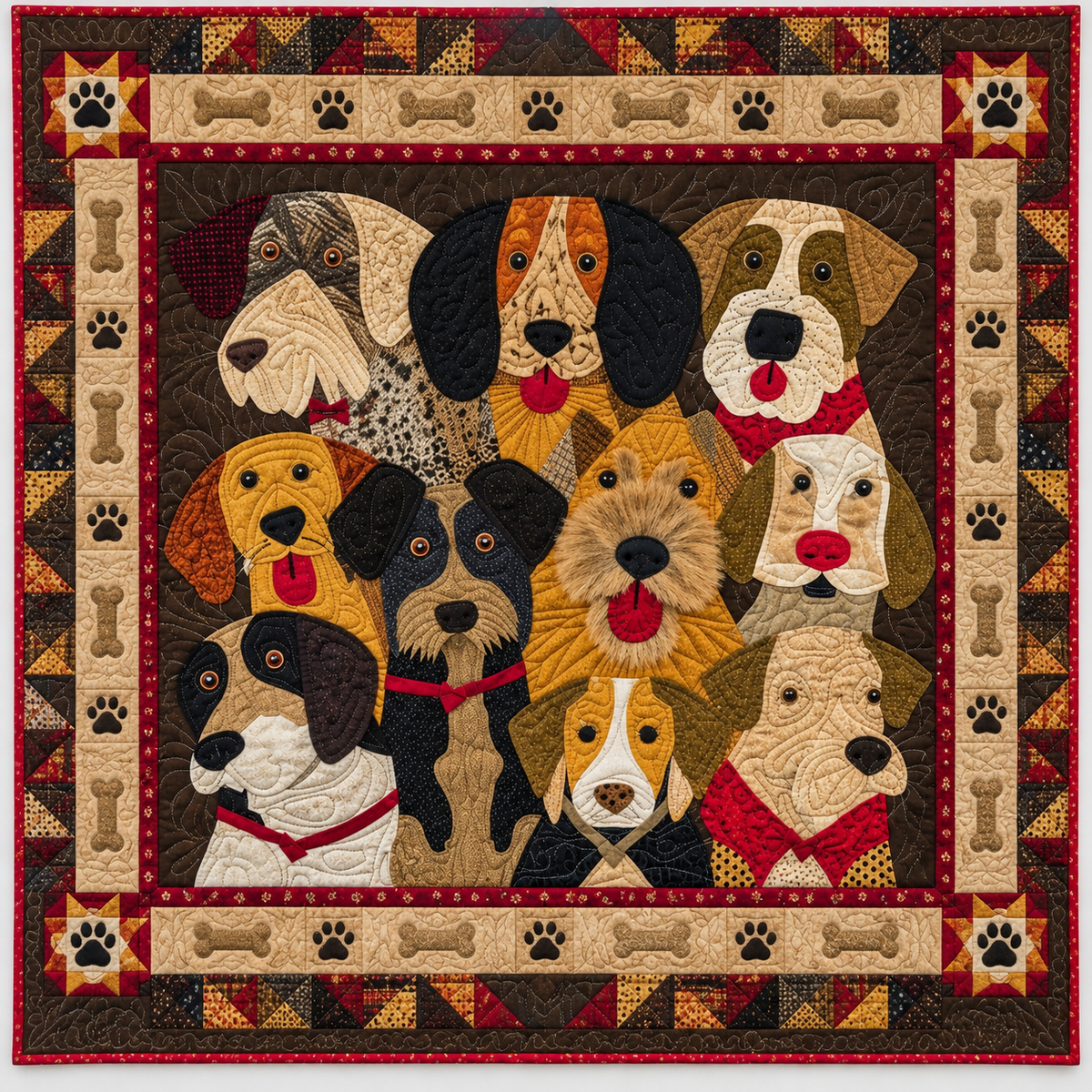 Friendly Dog Gathering In Red Borders TD141026301 Quilt Blanket