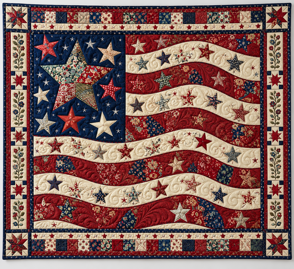 Rustic Stars And Curving Patriotic Stripes TD141026303 Quilt Blanket