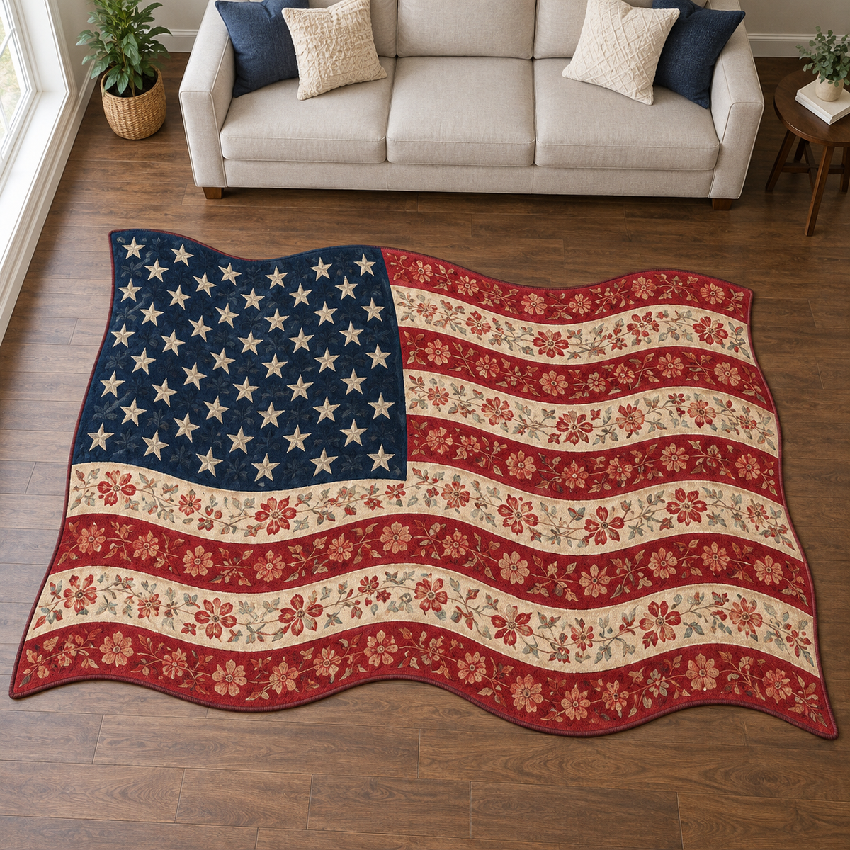 Patriotic Patchwork Flag TD131026304 Custom Shape Area Rug