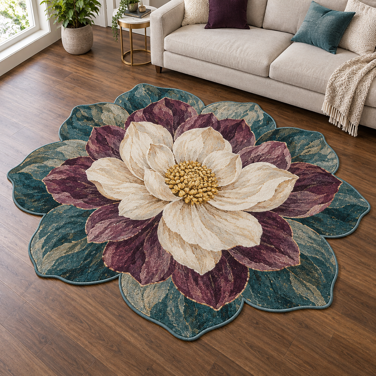 Golden Flower Layers TD131026305 Custom Shape Area Rug