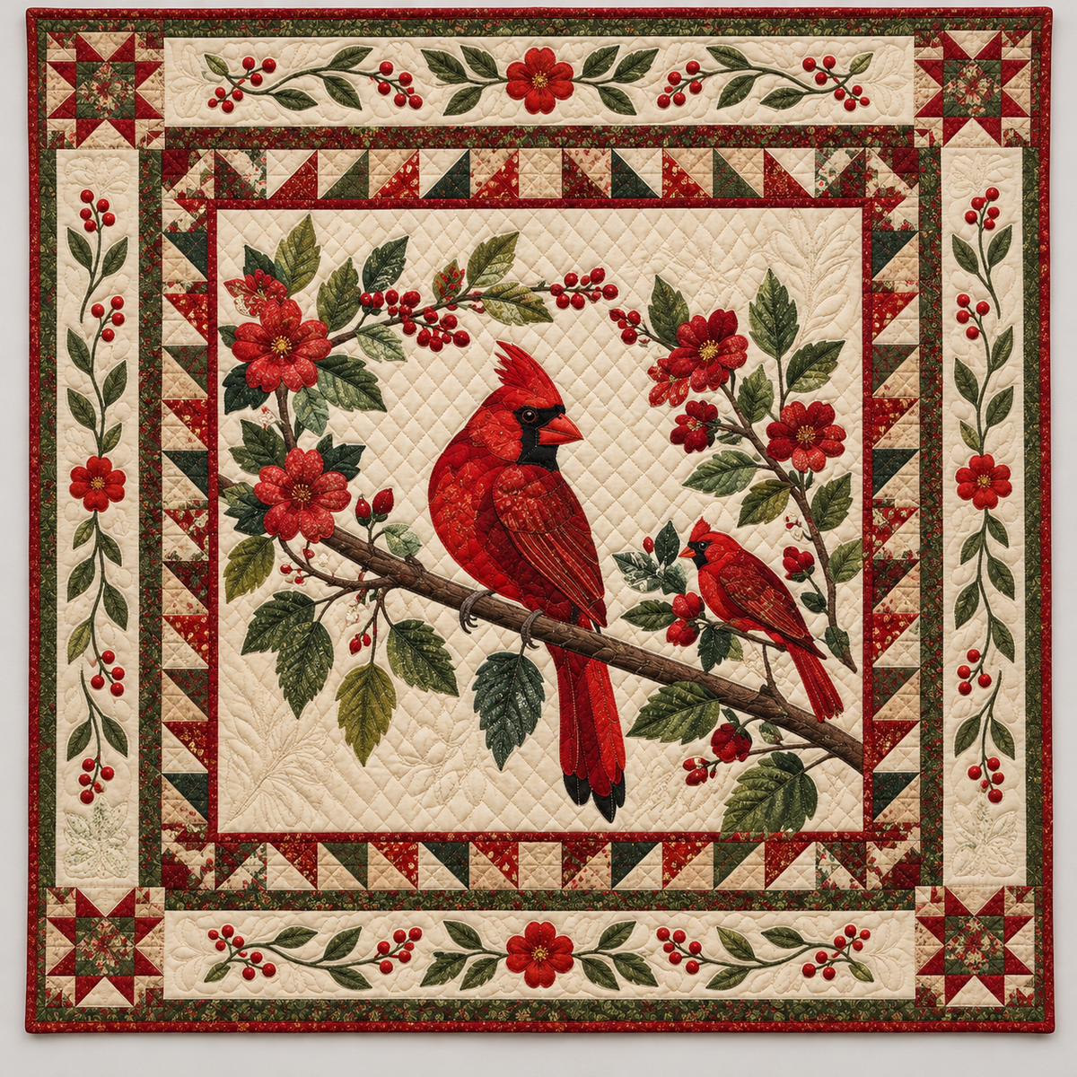 Cardinal And Red Blossom Garden TD141026305 Quilt Blanket