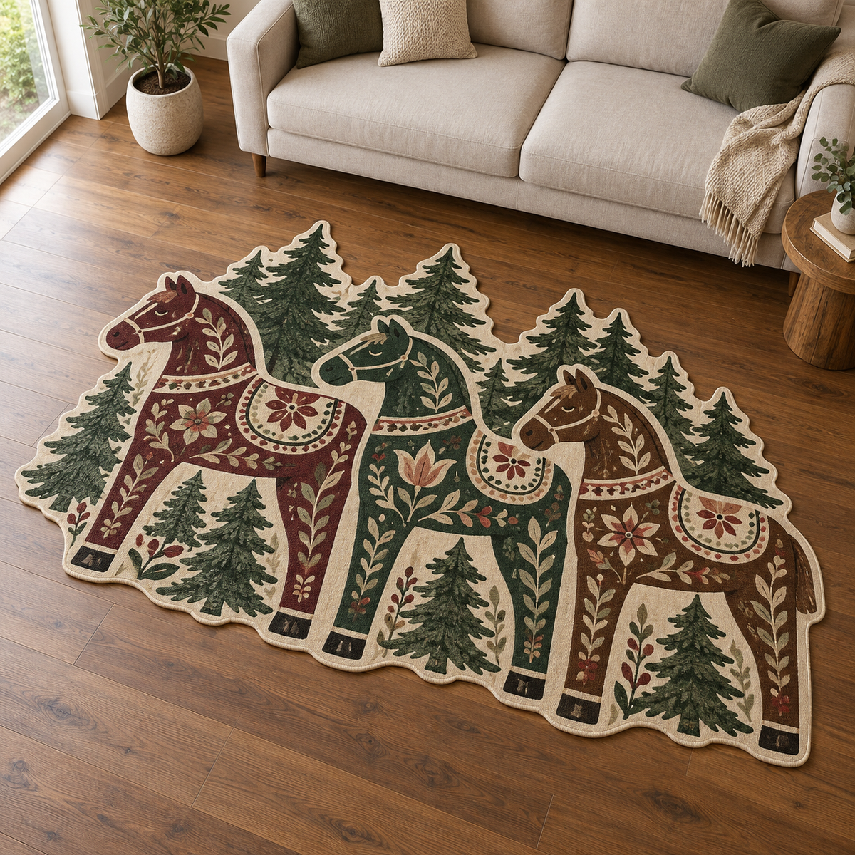 Christmas Horse Grove TD131026307 Custom Shape Area Rug