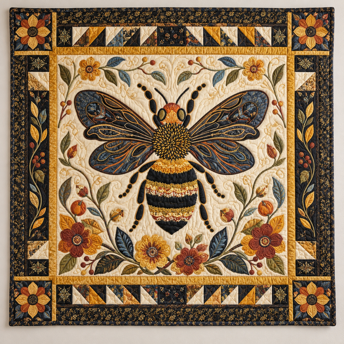 Golden Bee with Blue Patterned Wings TD141026307 Quilt Blanket