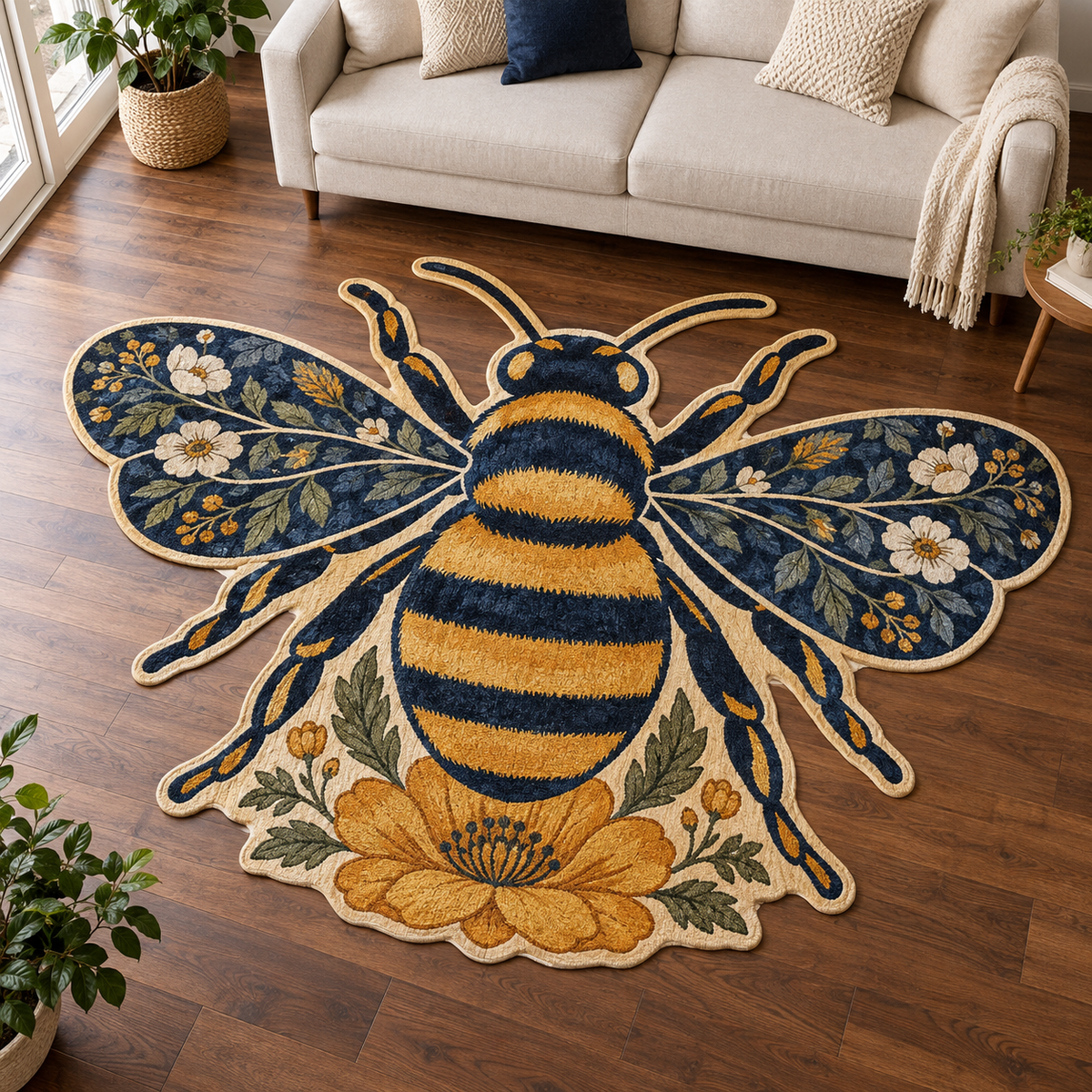Honeybee Floral Wings TD131026308 Custom Shape Area Rug