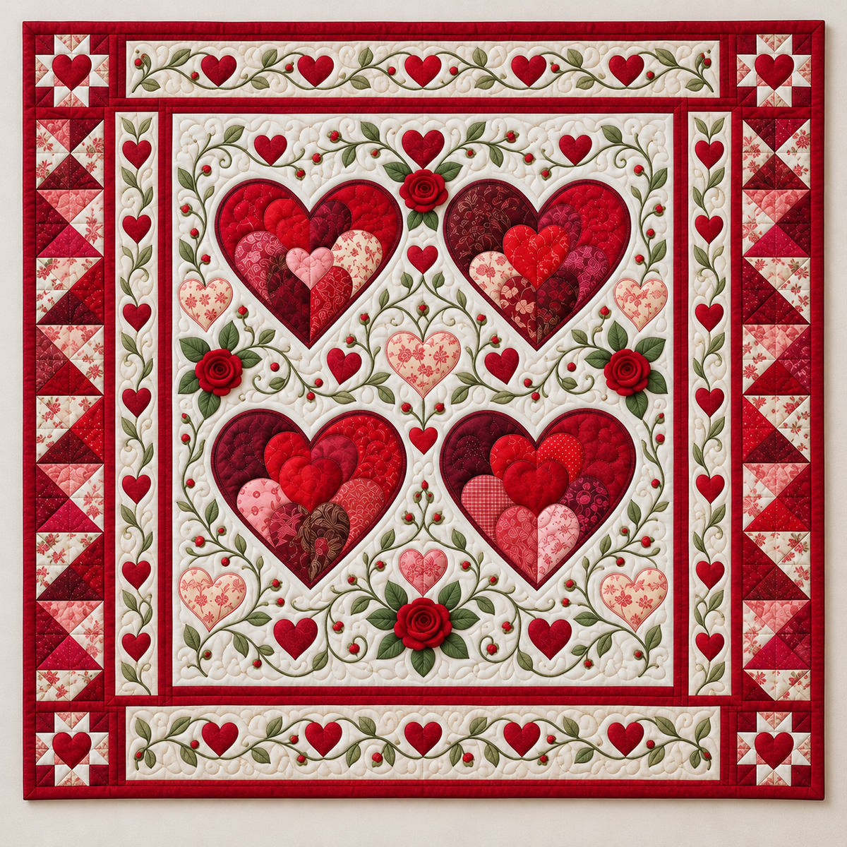 Nested Red Hearts And Roses TD141026308 Quilt Blanket