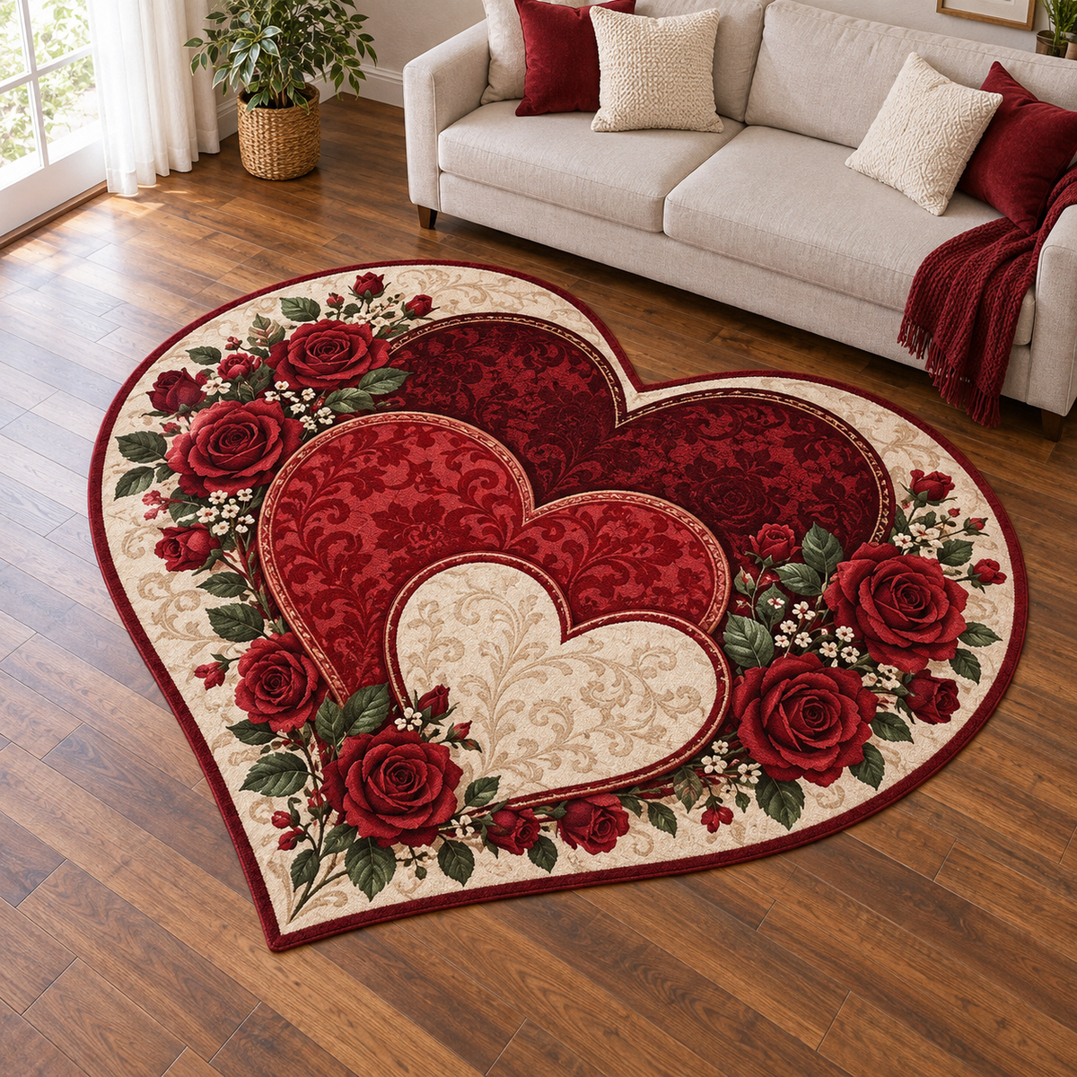 Layered Red Heart Roses TD131026309 Custom Shape Area Rug