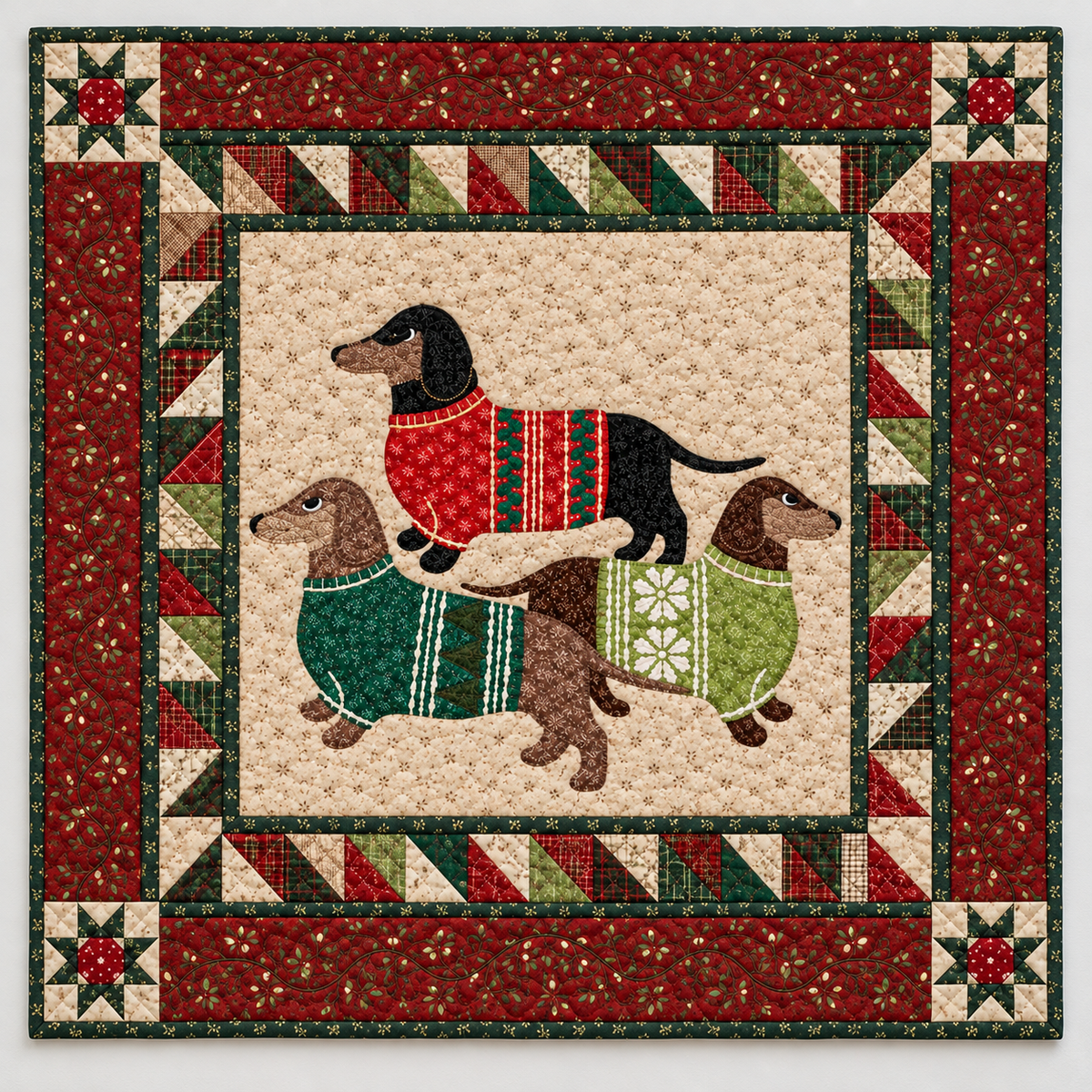 Dachshunds In Festive Sweaters TD141026310 Quilt Blanket
