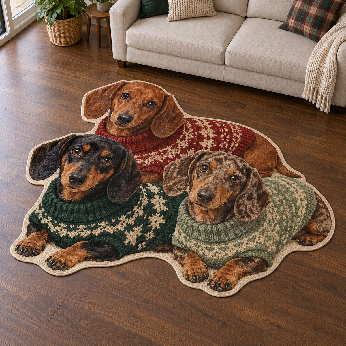 Sweater Dachshund Trio TD131026311 Custom Shape Area Rug