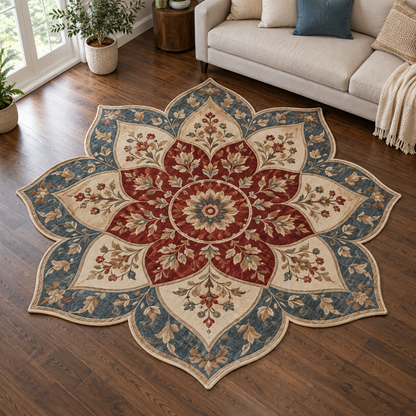 Ornamental Floral Star TD131026312 Custom Shape Area Rug