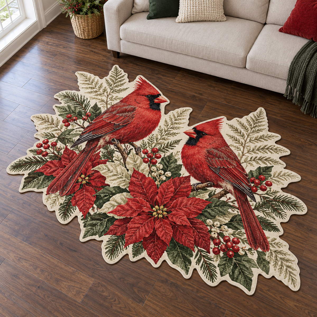 Cardinal Winter Ferns TD131026314 Custom Shape Area Rug