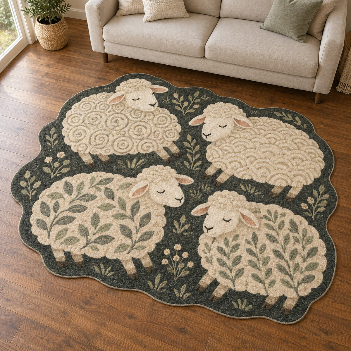 Curly Fleece Sheep TD131026316 Custom Shape Area Rug