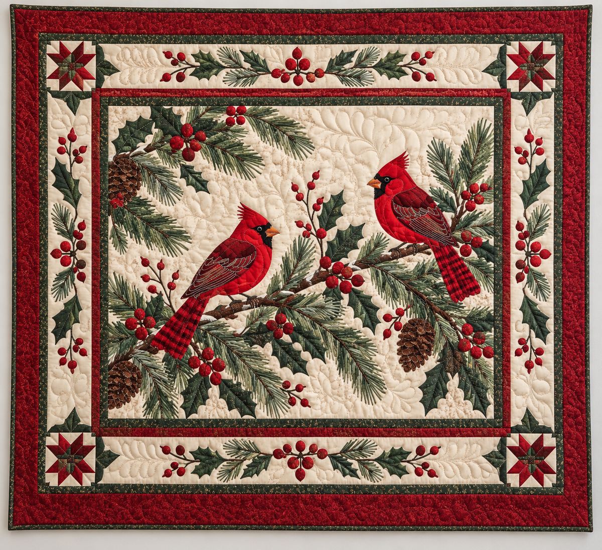 Cardinals In an Evergreen Wreath TD141026317 Quilt Blanket