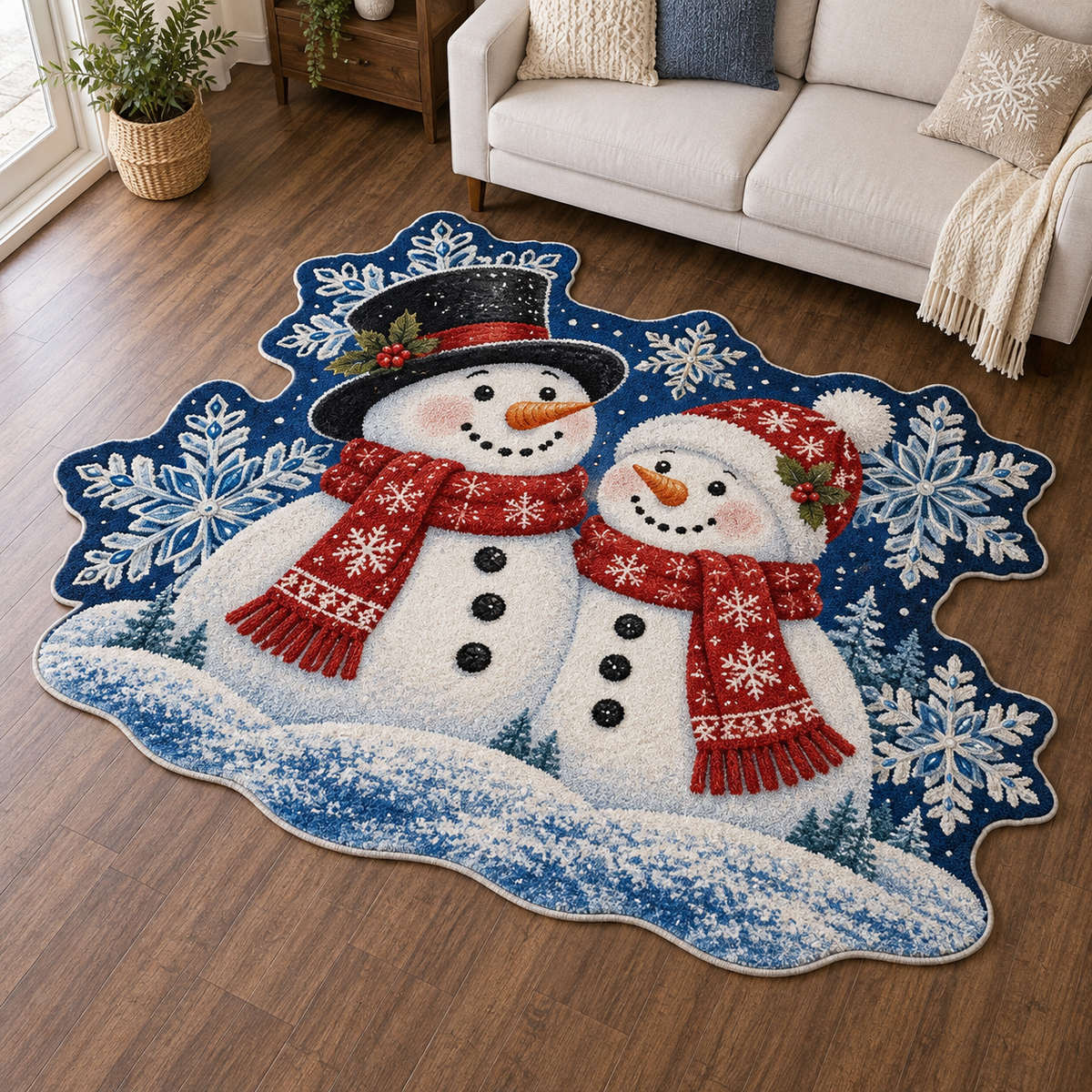 Snowman Jewel Snowflakes TD131026320 Custom Shape Area Rug