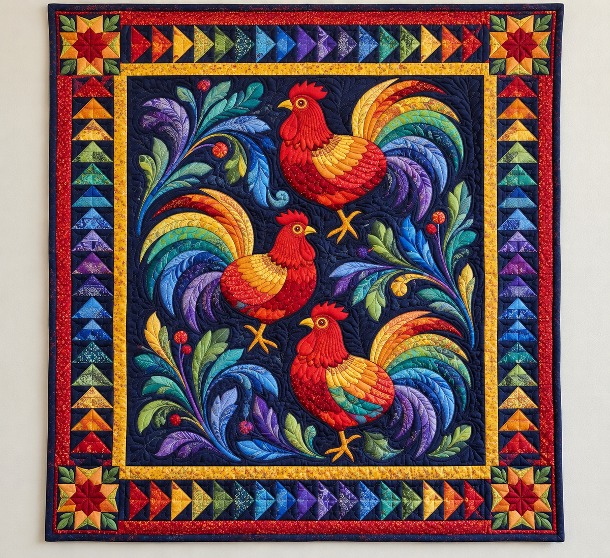 Red Roosters with Rainbow Tails TD141026321 Quilt Blanket