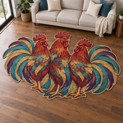 Rainbow Rooster Trio TD131026322 Custom Shape Area Rug