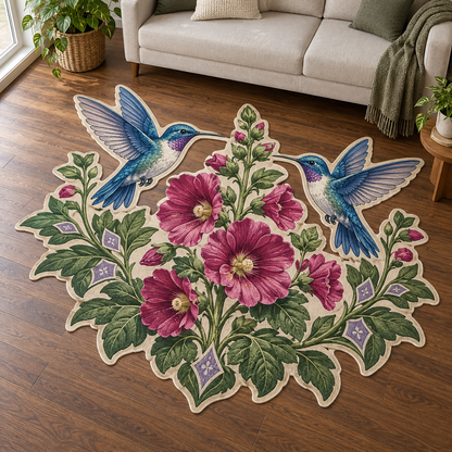 Hummingbird Hollyhocks TD131026324 Custom Shape Area Rug