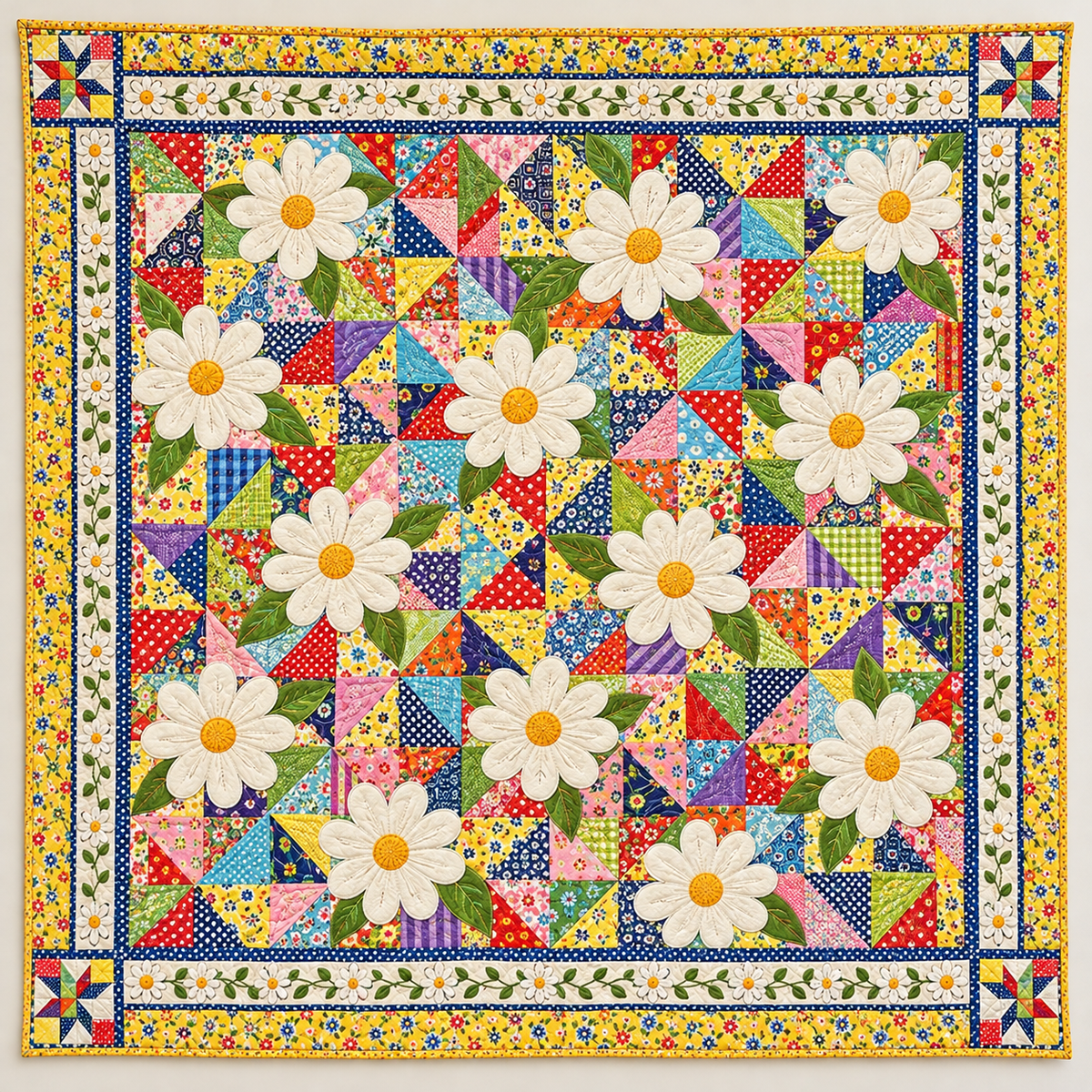 White Daisies And Rainbow Triangles TD141026325 Quilt Blanket