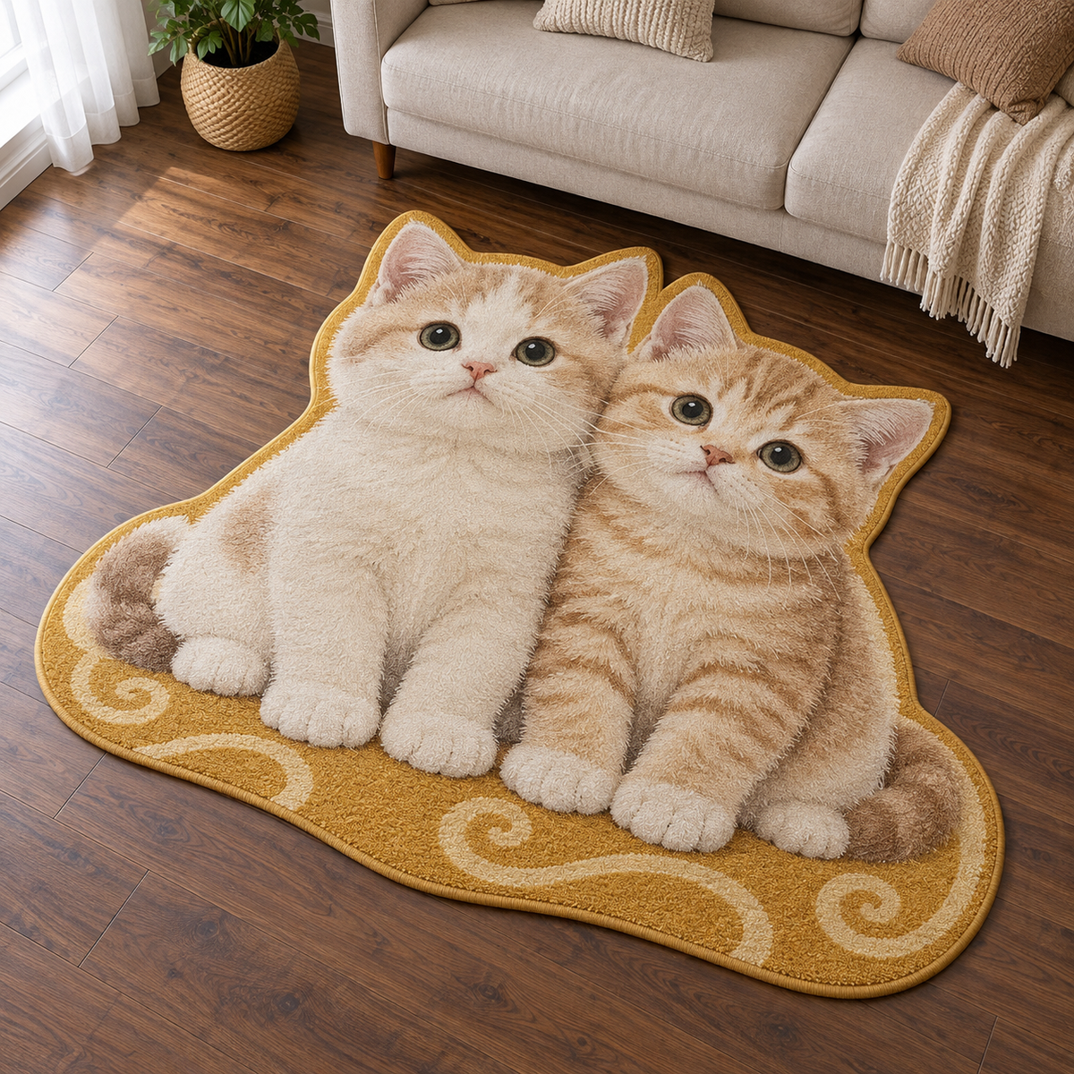 Golden Kitten Pair TD131026329 Custom Shape Area Rug