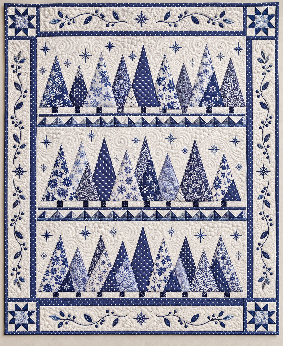 Blue And White Christmas Tree Grove TD141026333 Quilt Blanket