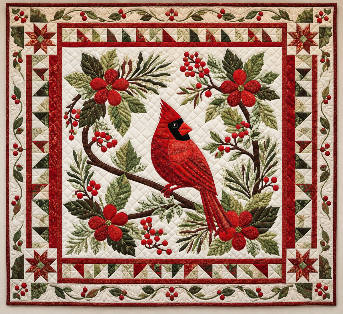 Cardinal And Red Flower Bouquet TD141026336 Quilt Blanket