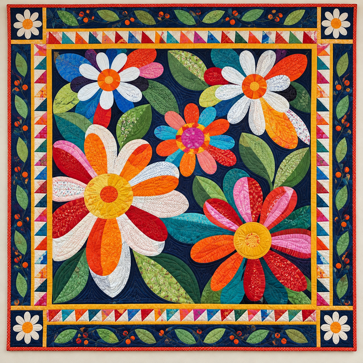 Bold Rainbow Daisies On Black TD141026340 Quilt Blanket