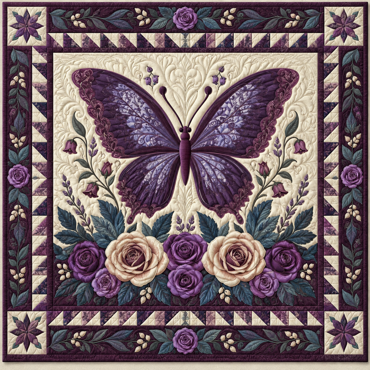 Purple Butterfly Roses TD141026842 Quilt Blanket