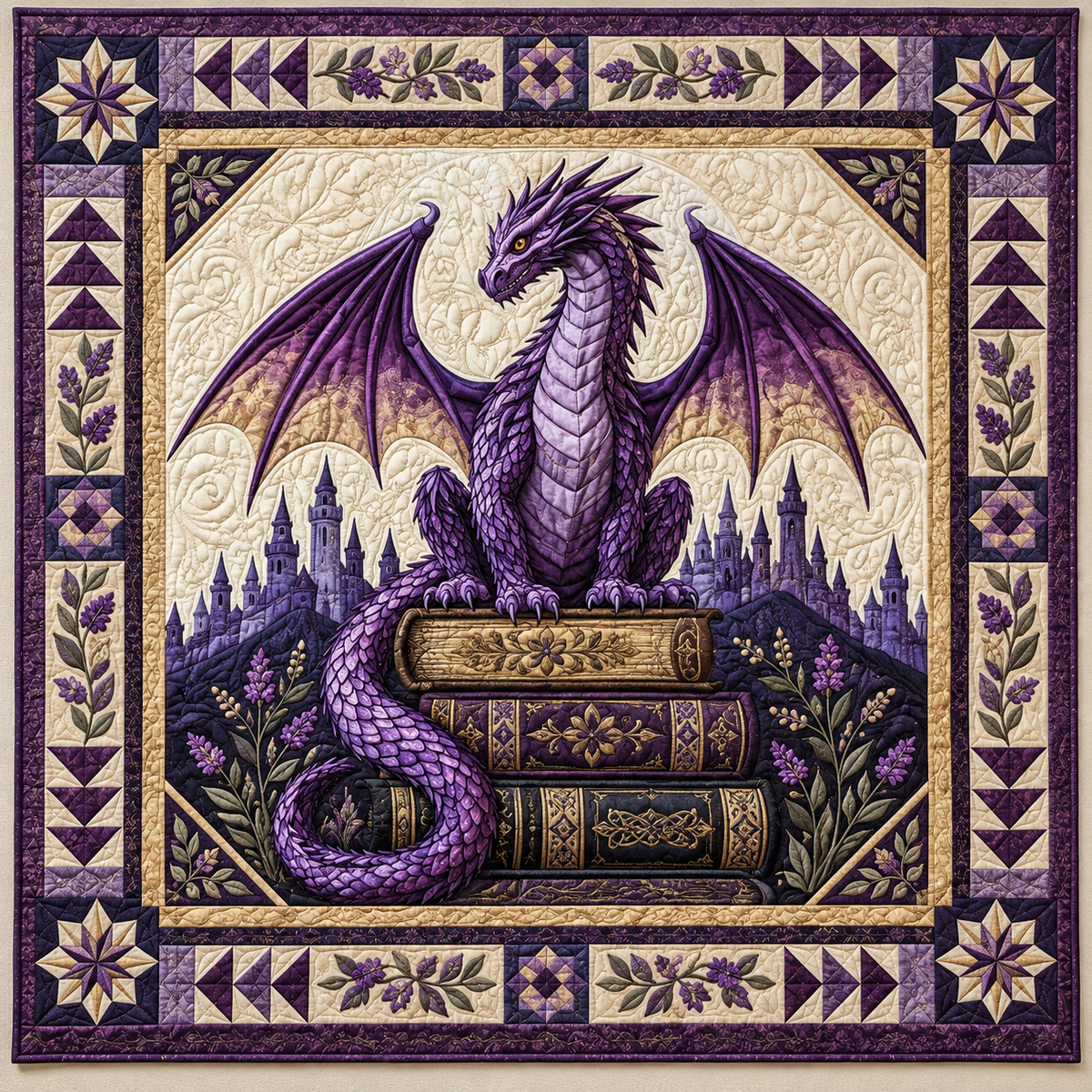 Purple Dragon Bookstack TD141026845 Quilt Blanket