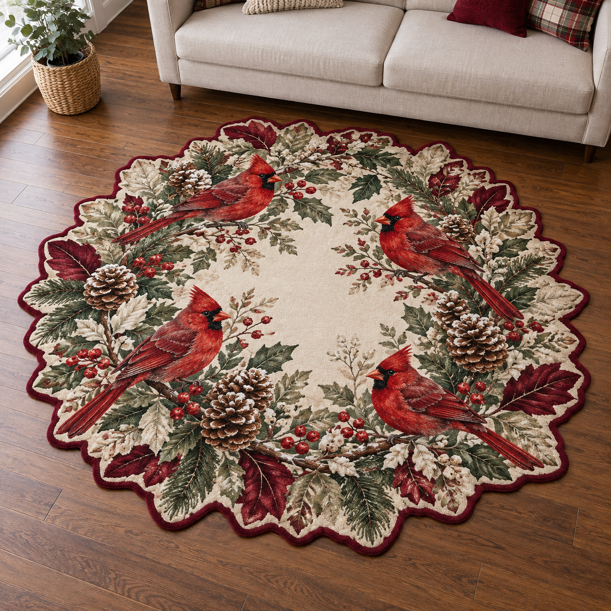 Cardinal Winter Wreath TD131026347 Custom Shape Area Rug