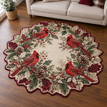Cardinal Winter Wreath TD131026347 Custom Shape Area Rug