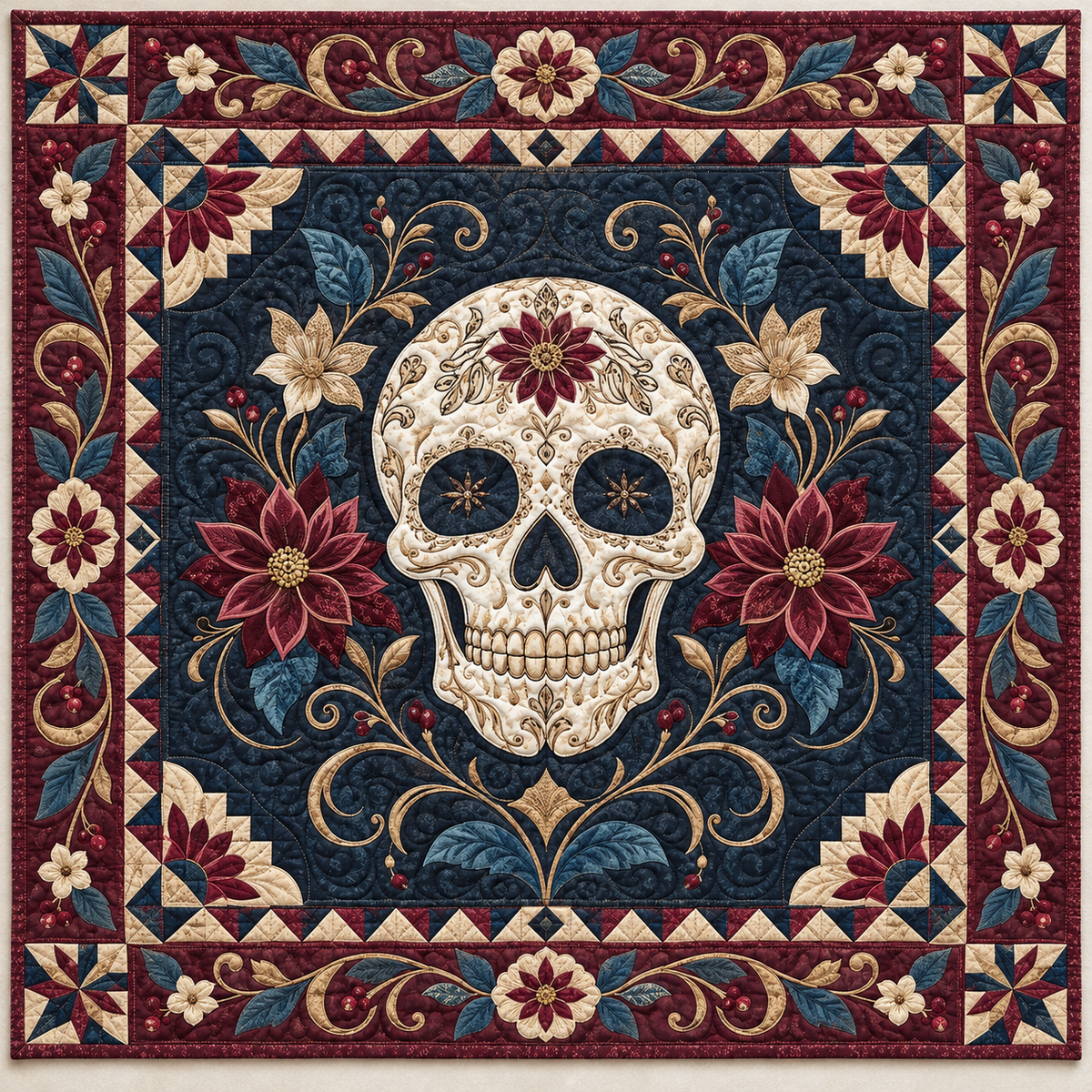 Midnight Floral Skull TD141026847 Quilt Blanket