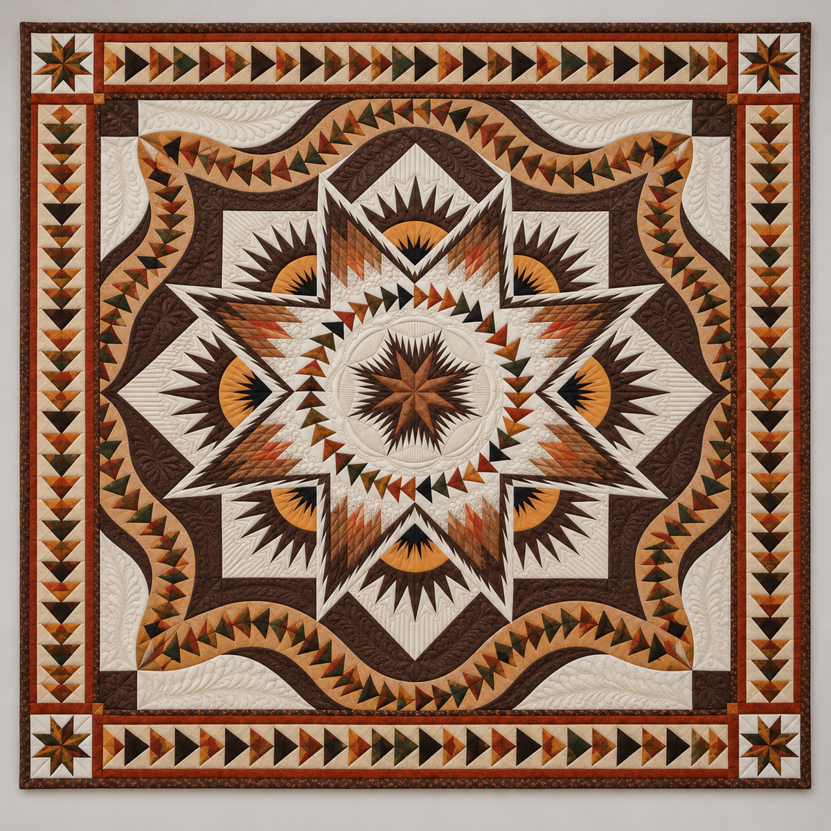 Earth Tone Compass Star Medallion TD141026348 Quilt Blanket