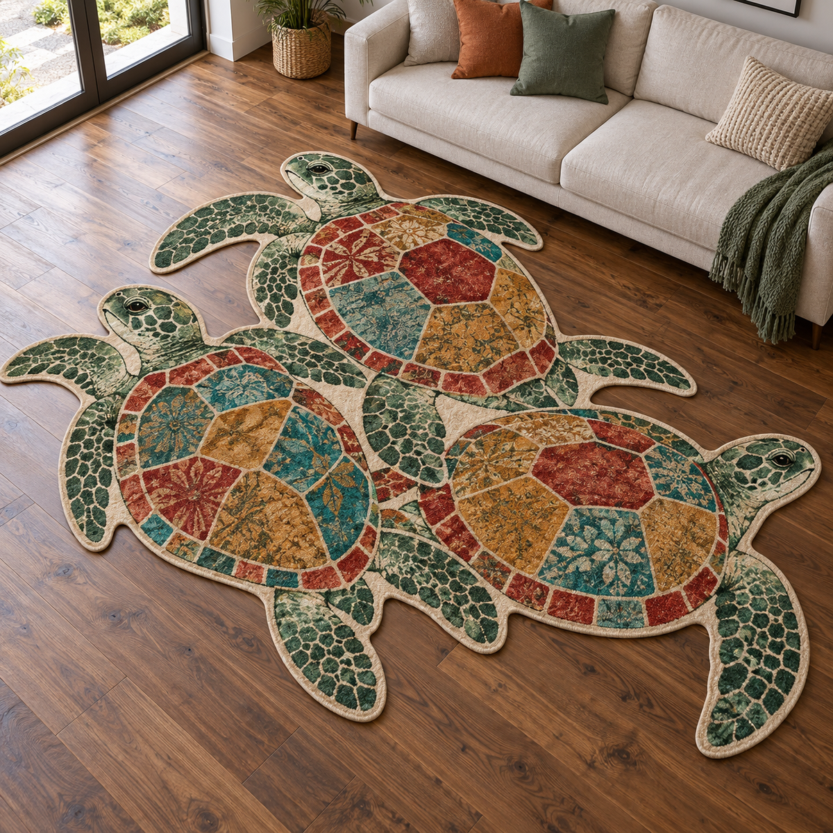 Patchwork Turtle Parade TD131026351 Custom Shape Area Rug