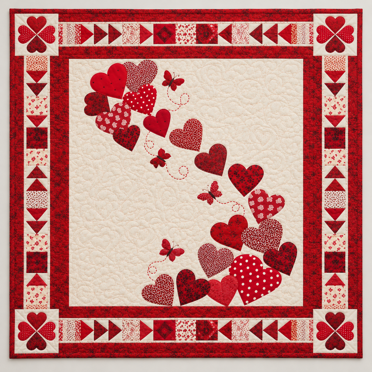 Red Hearts And Tiny Butterflies TD141026351 Quilt Blanket