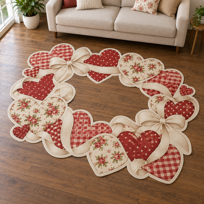 Crimson Heart Ribbon TD131026352 Custom Shape Area Rug