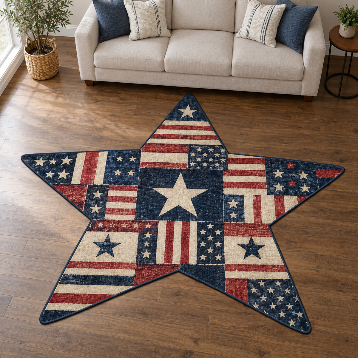 Americana Star Blocks TD131026358 Custom Shape Area Rug