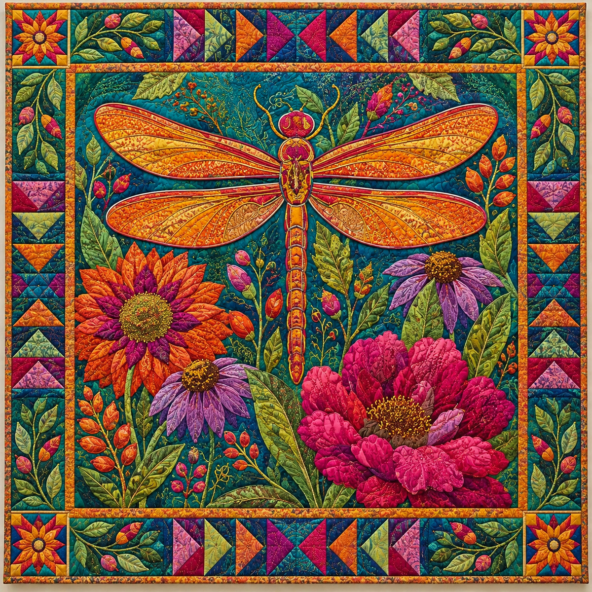 Vivid Dragonfly Flower TD141026860 Quilt Blanket