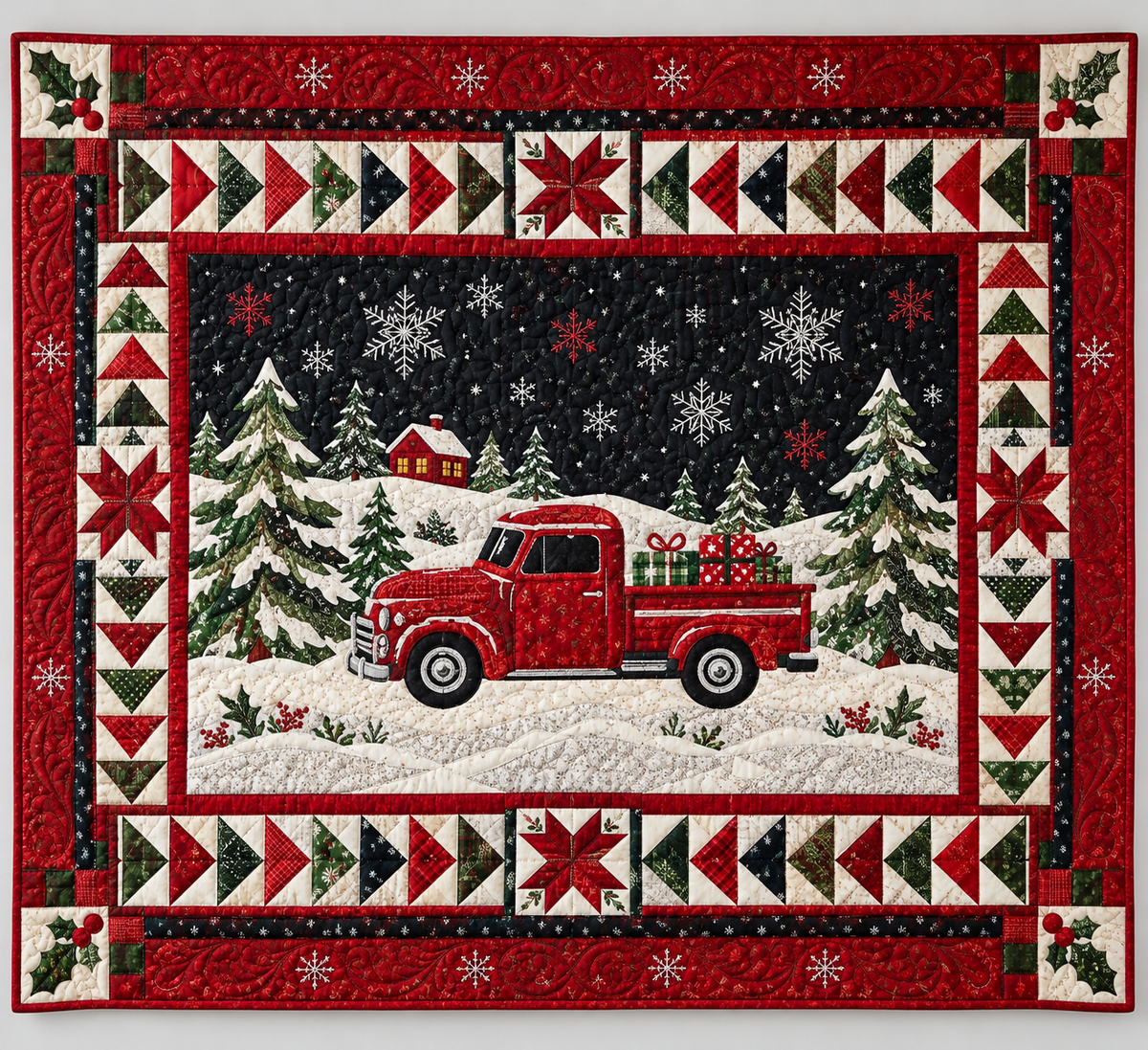 Red Christmas Truck at Night TD141026361 Quilt Blanket