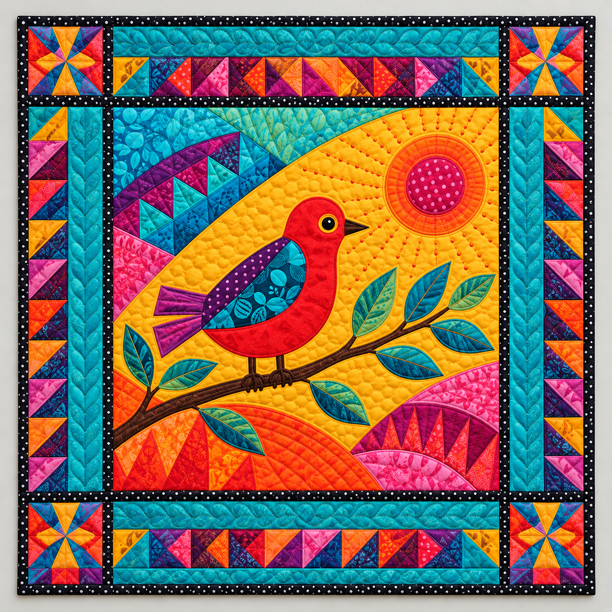 Bright Songbird And Rainbow Geometry TD141026362 Quilt Blanket