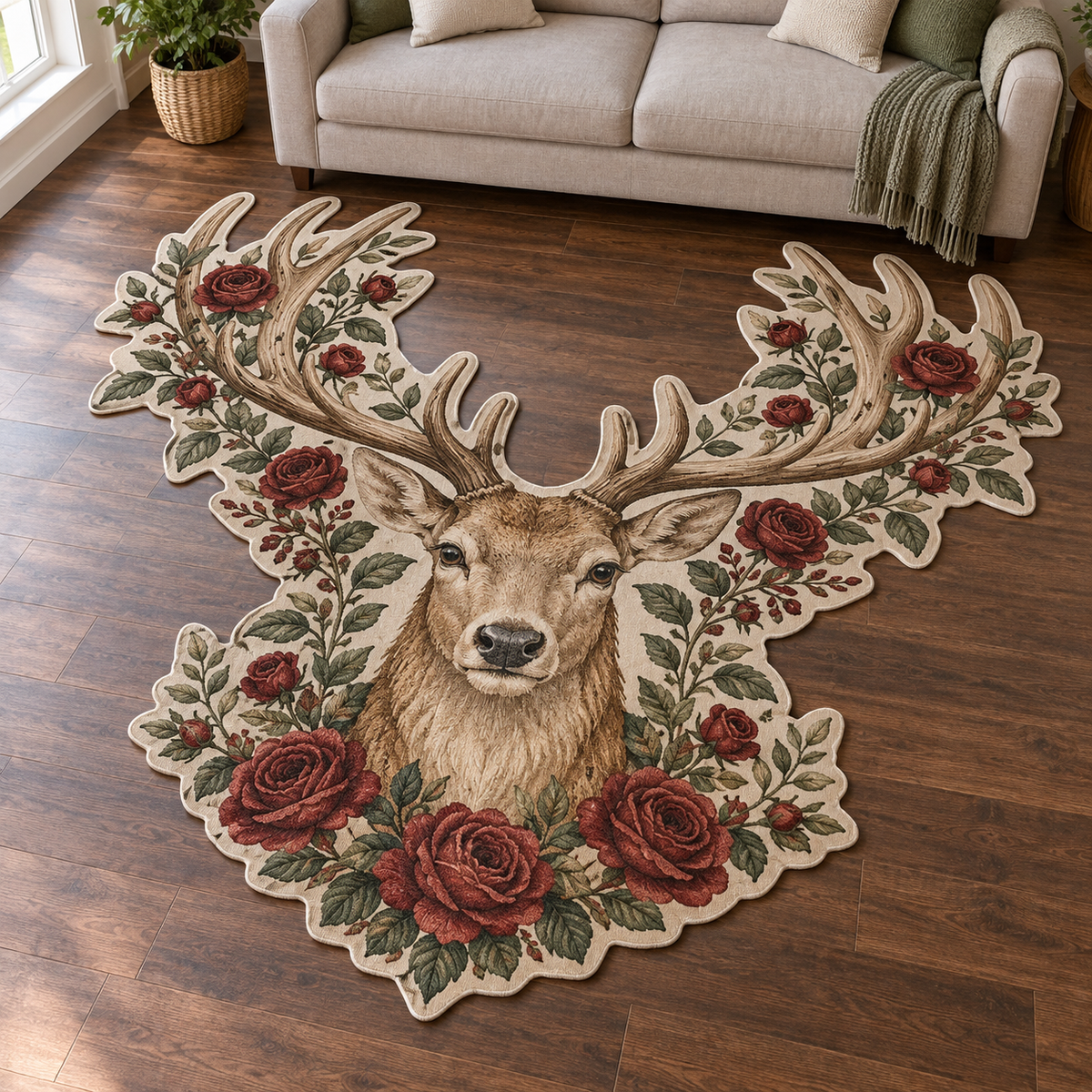 Rose Garden Stag TD131026365 Custom Shape Area Rug