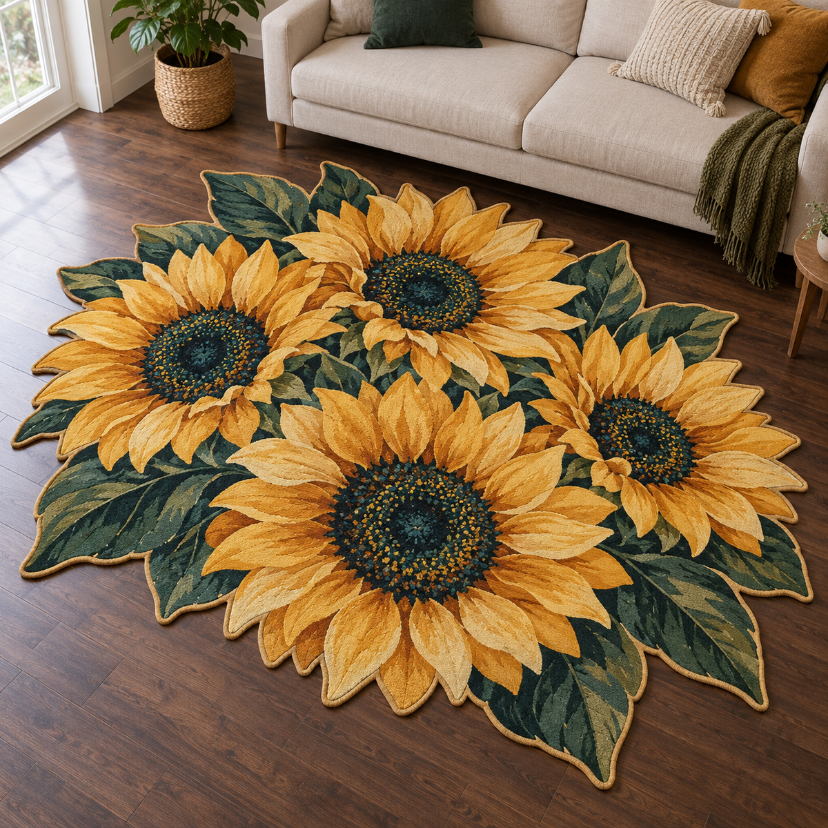 Golden Sunflower Field TD131026366 Custom Shape Area Rug