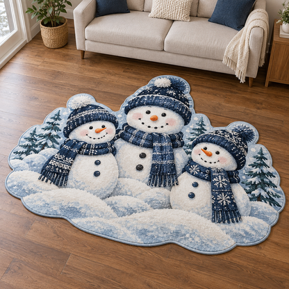 Blue Snowman Trio TD131026370 Custom Shape Area Rug