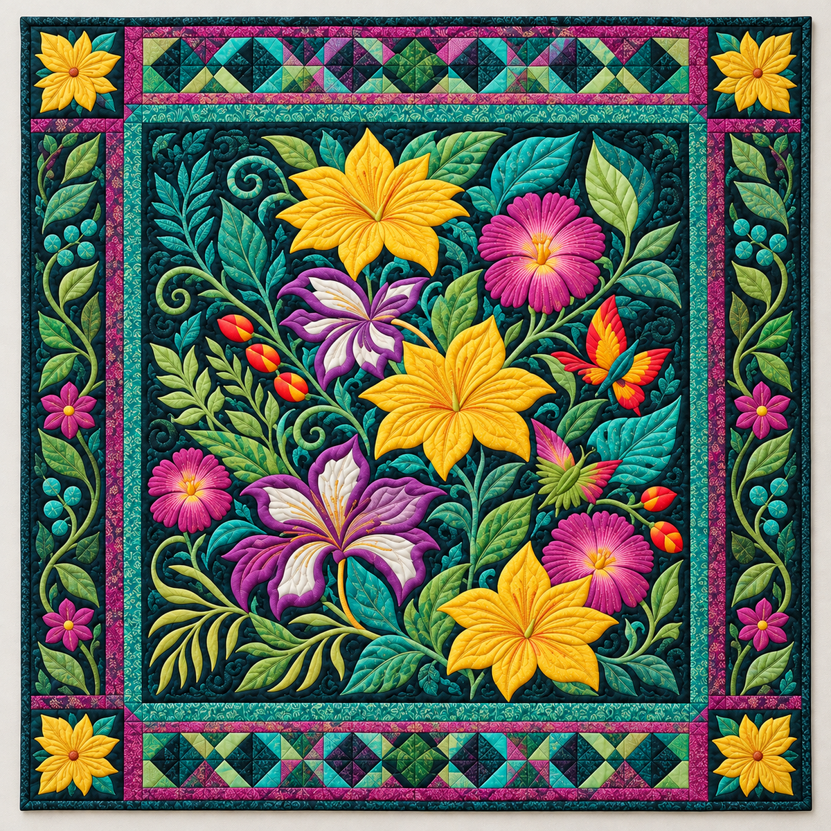 Jewel Tone Fantasy Flower Garden TD141026371 Quilt Blanket