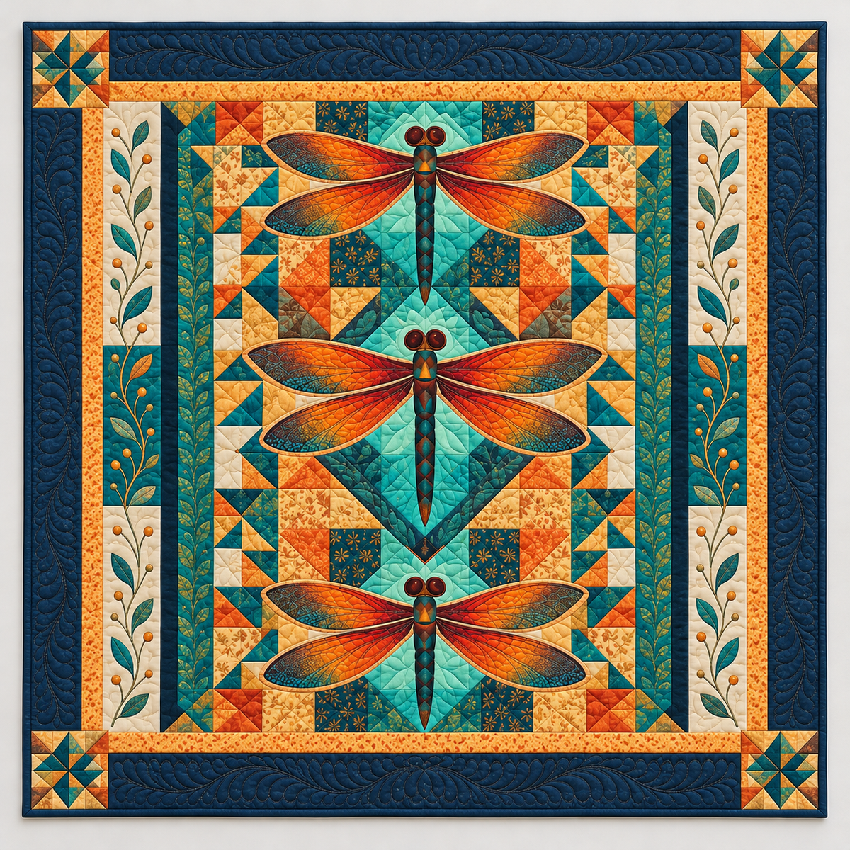 Orange Dragonflies In Turquoise Patchwork TD141026375 Quilt Blanket