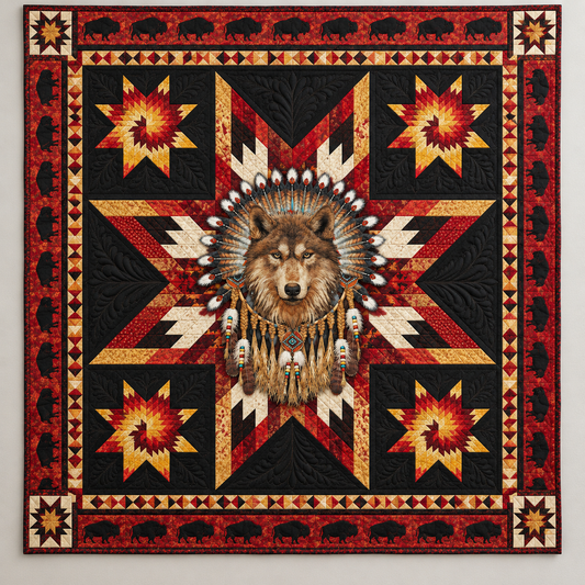 Wolf Portrait In A Feathered Headdress TD141026377 Quilt Blanket