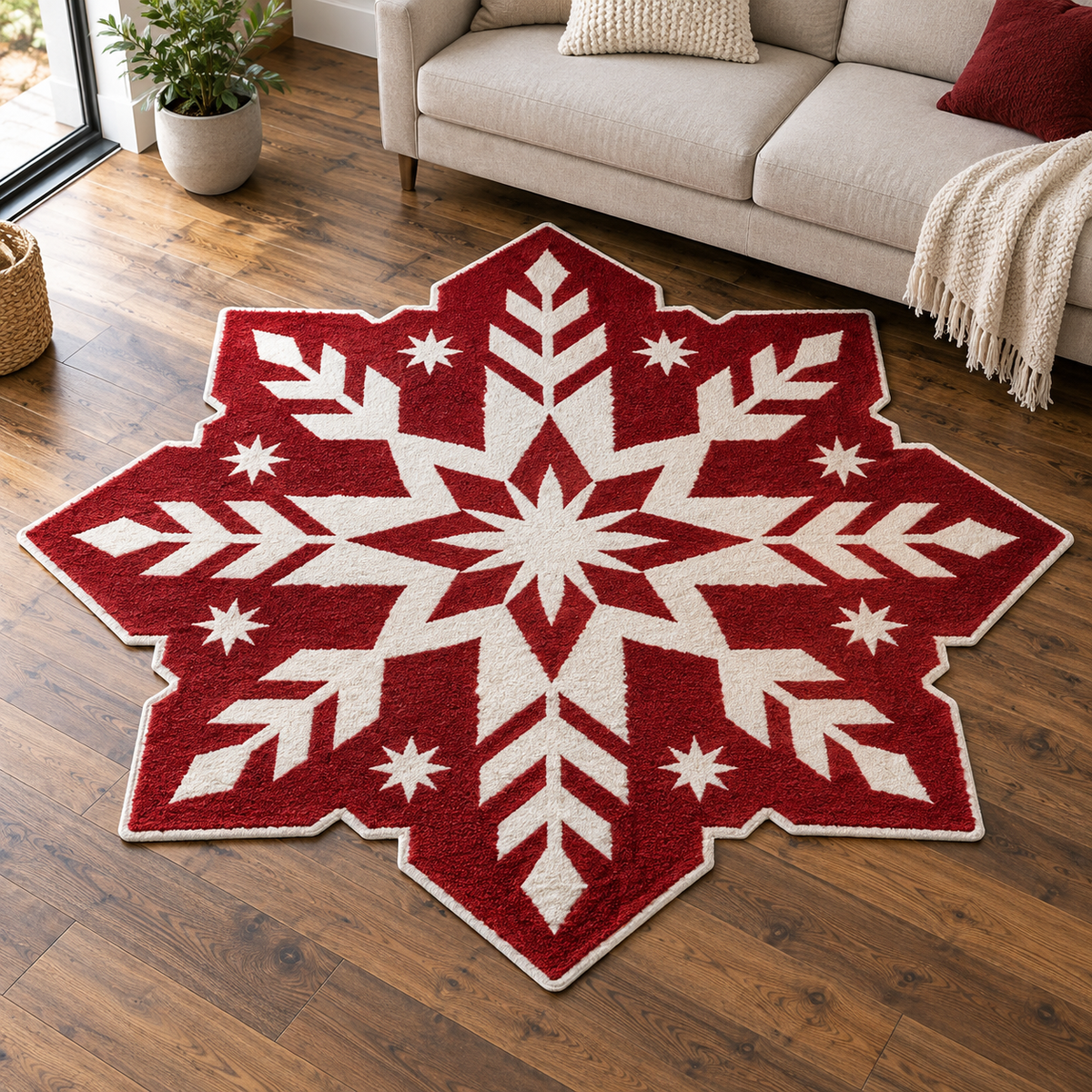 Redwork Snow Stars TD131026384 Custom Shape Area Rug