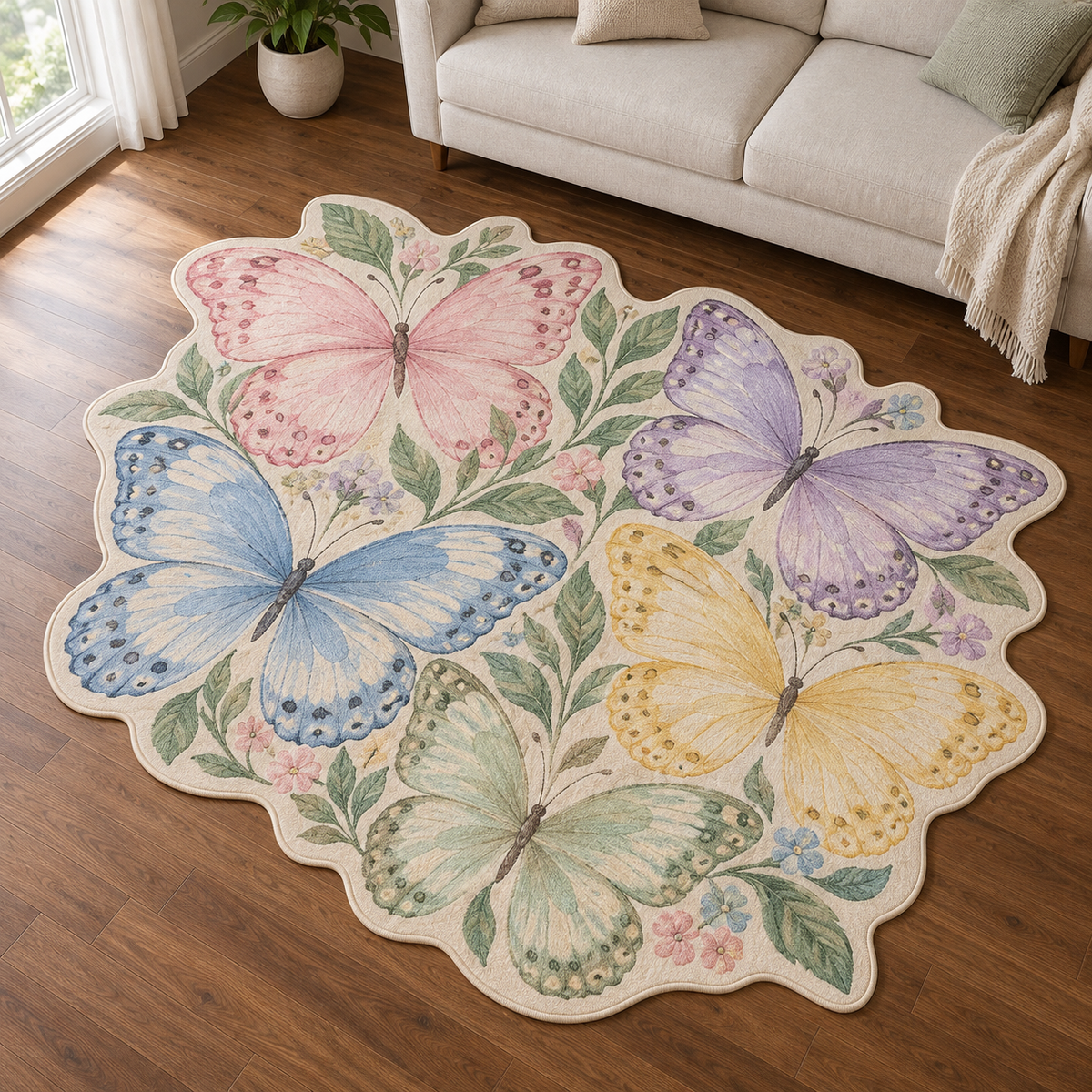 Pastel Butterfly Garden TD131026385 Custom Shape Area Rug