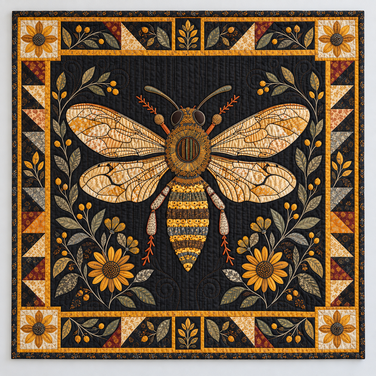 Golden Bee And Midnight Garden Flowers TD141026386 Quilt Blanket