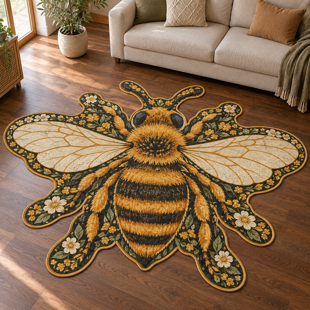 Golden Apiary Wings TD131026387 Custom Shape Area Rug